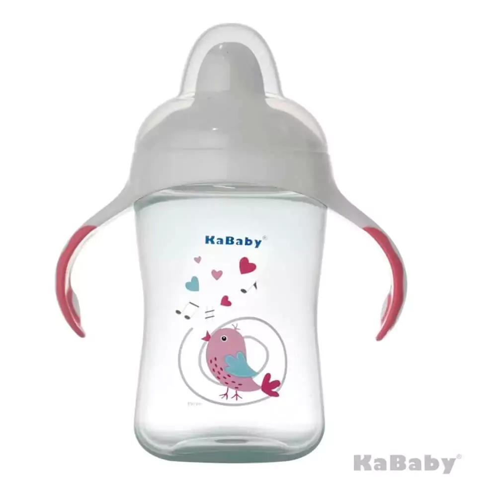 COPO DE TRANSIÇÃO COM ALÇA 300ML COM BICO RÍGIDO PÁSSARO ROSA KABABY