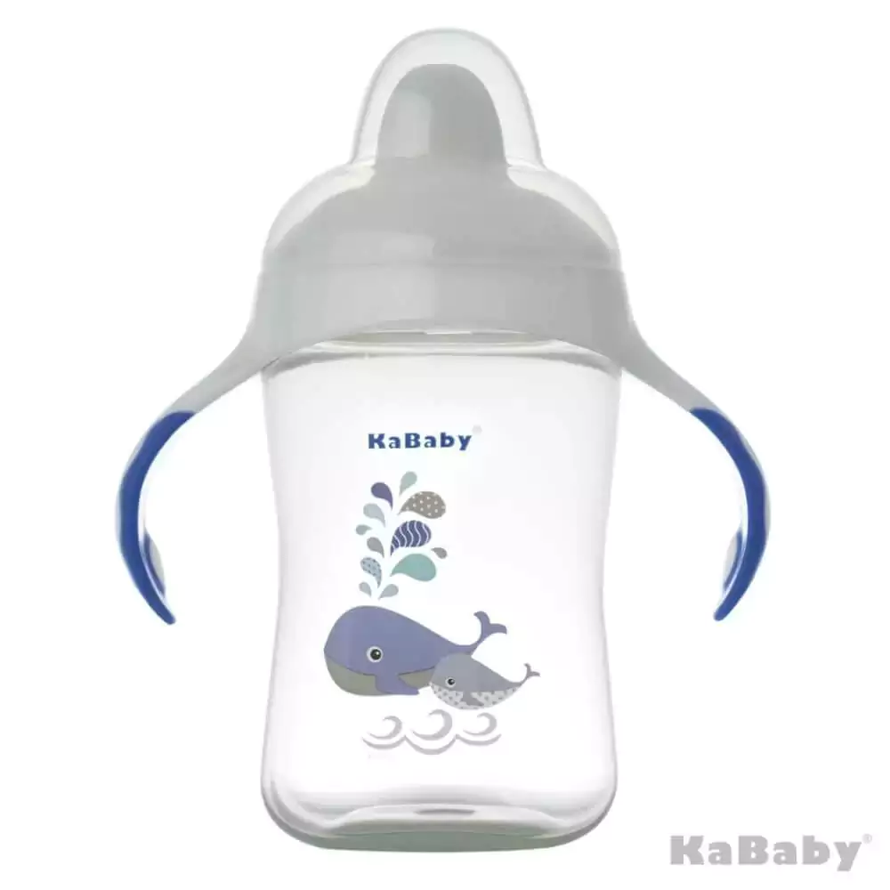 COPO DE TRANSIÇÃO COM ALÇA 300ML COM BICO RÍGIDO BALEIA AZUL KABABY