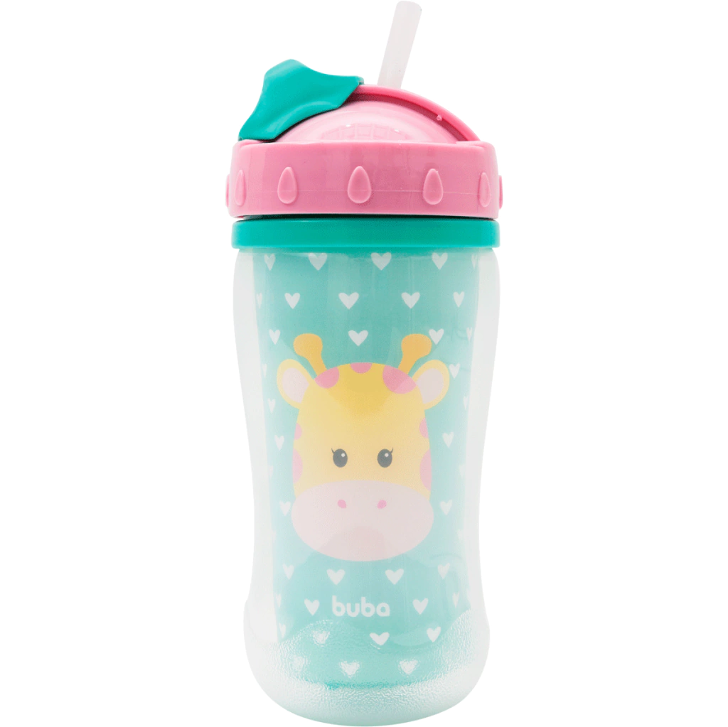 COPO PAREDE DUPLA COM CANUDO ANIMAL FUN GIRAFA
