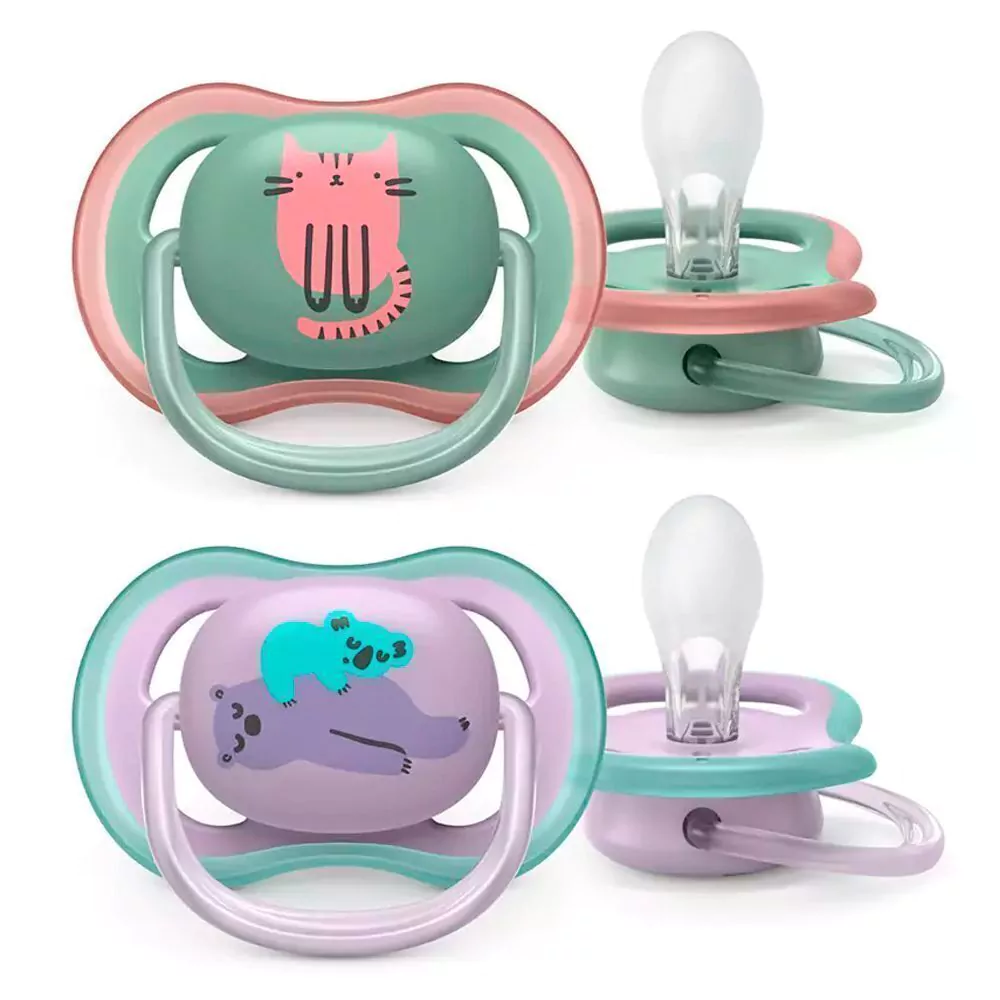 CHUPETA ULTRA AIR DUPLA DECORADA GATO/COALA VERDE E LILÁS 6-18M