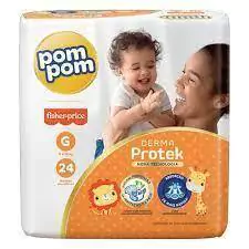 Fralda Pom Pom Derma Protek Tamanho G com 24 Fraldas Descartáveis