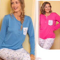 BS23042 PIJAMA DE ALGODON CON PANTALON ESTAMPADO - comprar online