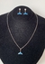 Conj. Brincos com Zirconia + Colar Calda de Sereia Azul (Aço inox)