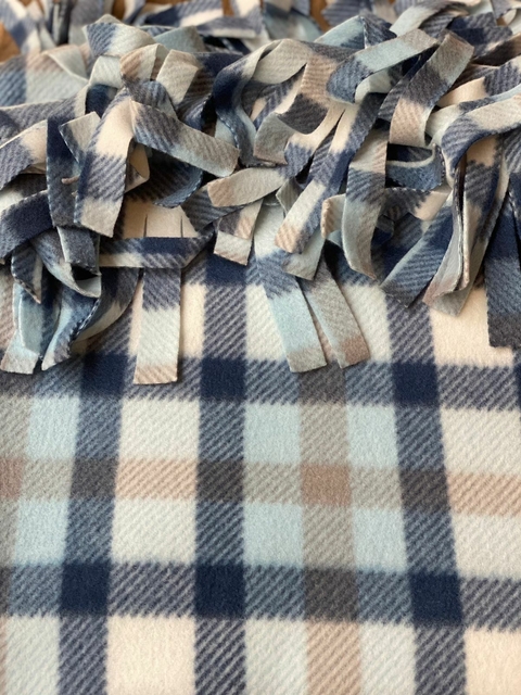 Manta Versátil Xadrez Azul e Bege