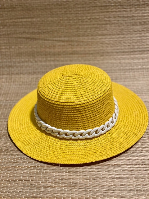 Chapéu Copacabana Amarelo com fita Branca
