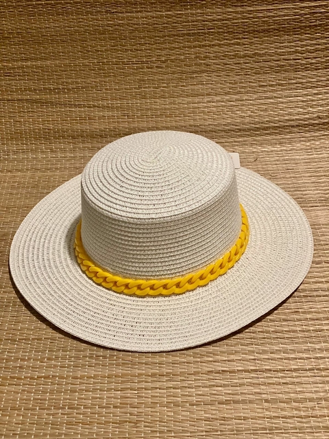 Chapéu Copacabana Cru com fita Amarela