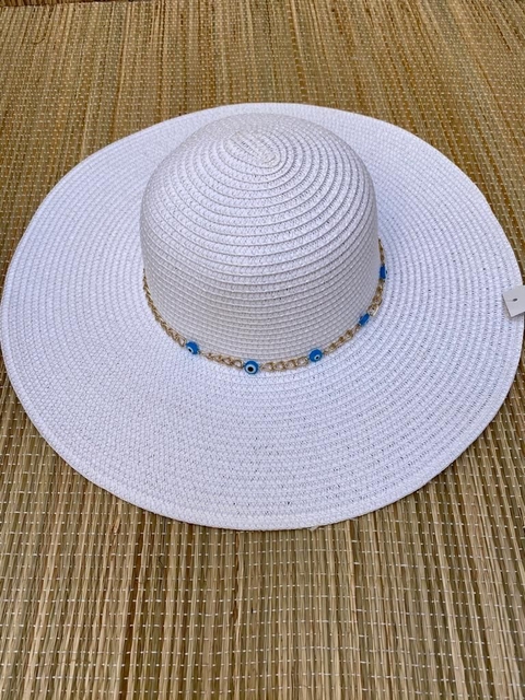Chapéu de Praia Arpoador Branco Corrente Olho Grego