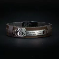 Pulseira de Couro Rota 66 - Marrom