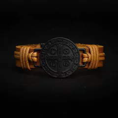 Pulseira de Couro São Bento Big - Caramelo com Preto - comprar online
