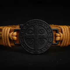 Pulseira de Couro São Bento Big - Caramelo com Preto - DAUM2 BRASIL