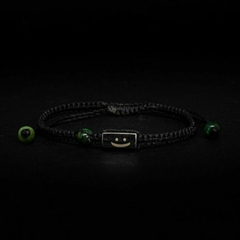 Pulseira de Macramê Preta com Pedra Olho de Tigre Verde - comprar online