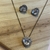 Conjunto Brinco e Colar coração cristal Zircônias Ródio Negro