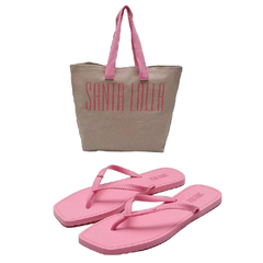 Kit Chinelo Feminino Flip Flop + Bolsa Verão Santa Lolla Pink