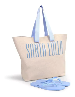 Kit Chinelo Feminino Flip Flop + Bolsa Verão Santa Lolla Azul