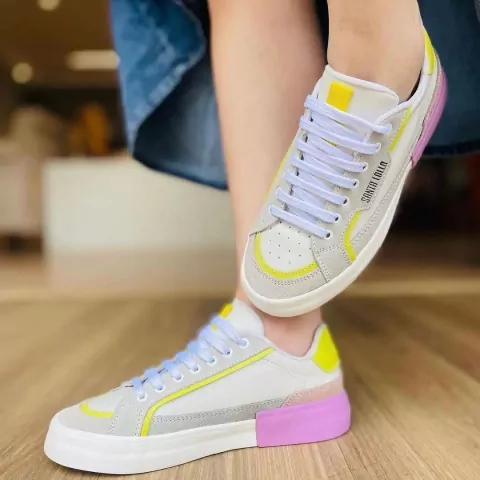 Tênis Feminino Santa Lolla Camurça Alvejado Colorido