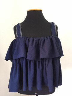 BLUSA DE BABADOS AZUL MARINHO - TAMANHO M