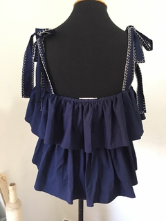 BLUSA DE BABADOS AZUL MARINHO - TAMANHO M - comprar online