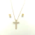 Conjunto Colar Cruz Cravejado e Brinco Ponto de Luz Banhado a Ouro 18k