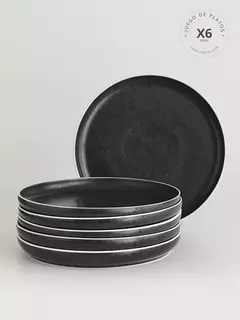 Plato Playo Porcelana Aster Granit 26 cm Negro 6 Piezas