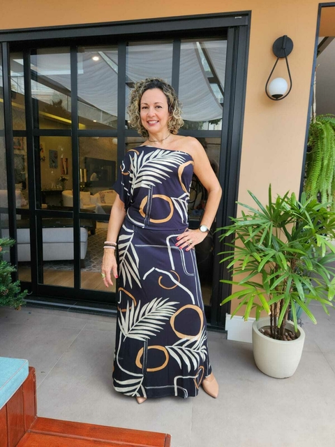 Vestido Longo de um Ombro só Estampado