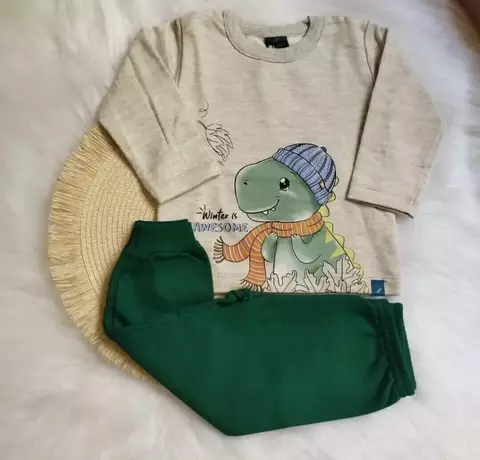 CONJUNTO BEBÊ DINO MENINO BLUSA CALÇA EM MOLETOM - REI REX