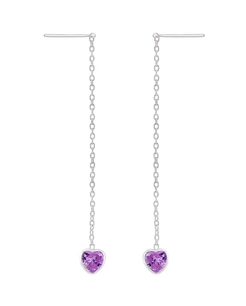 Brinco coração roxo fio passante Prata925