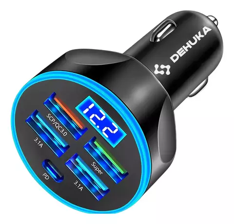 Cargador Auto X5 Digital Usb Voltímetro + Usb C Carga