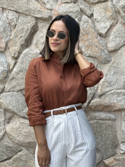 Camisa de Linho Marrom Renata - comprar online