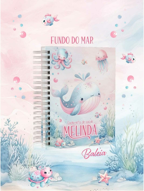 Caderneta de Vacina Personalizada Fundo do Mar Baleia