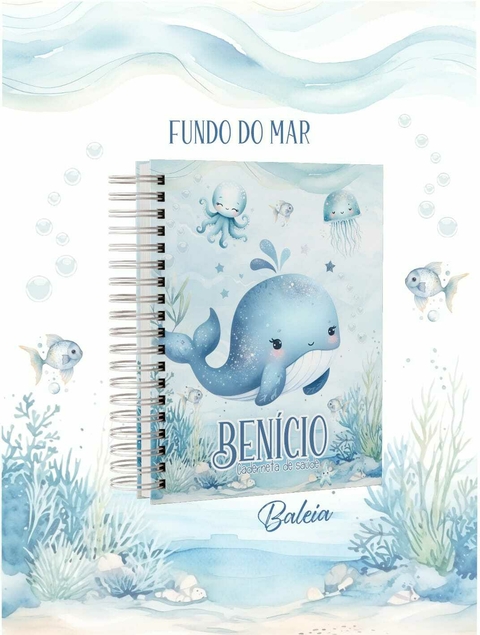Caderneta de Vacina Personalizada Fundo do Mar Baleia