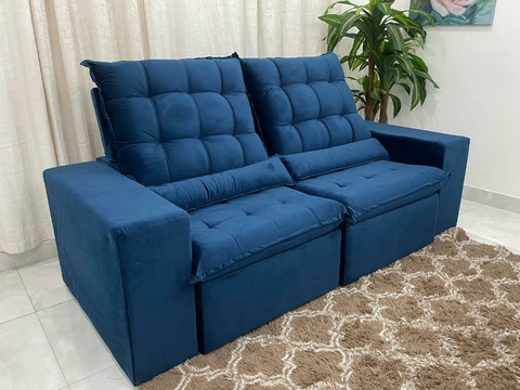 Sofá Retrátil Reclinável 2.00m – Azul Veludão