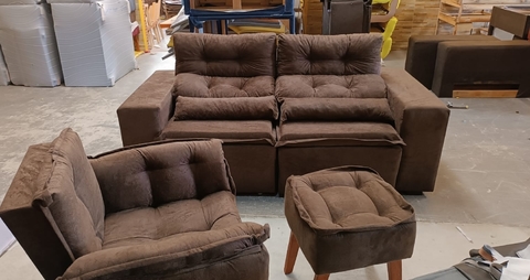 SOFÁ STAR RETRATIL E RECLINAVEL 2,00M + POLTRONA + PUFF COR MARRON