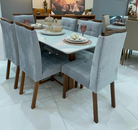 Conjunto Mesa de Jantar com 6 Cadeiras Art Assentos 160x80cm
