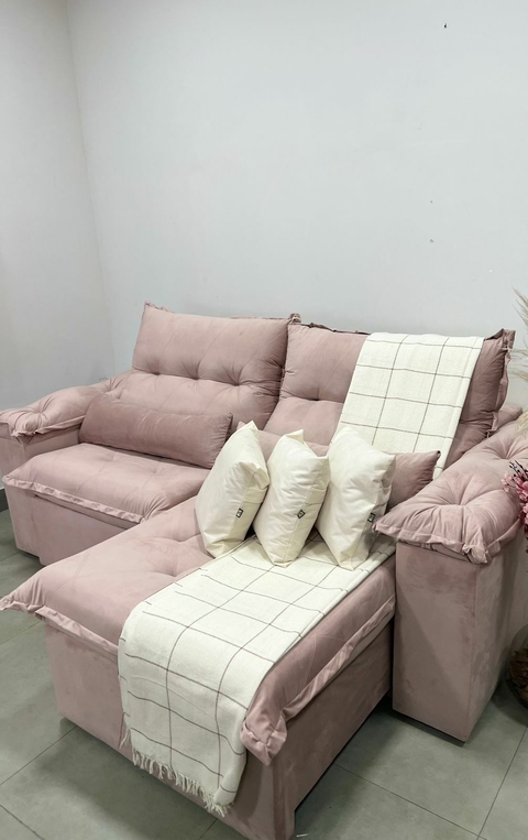 Sofa Retratil 1,90 m Veludo Rose