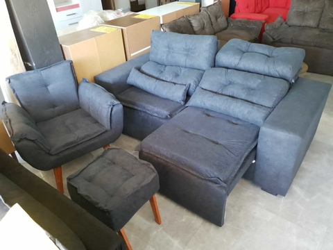 Sofá STAR Retratil e Reclinavel 2,00m + Poltrona + Puff Cor Cinza