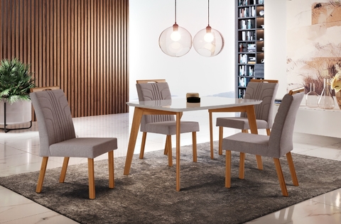 Mesa 120 com 4 Cds Mel.Off White Linho Bege