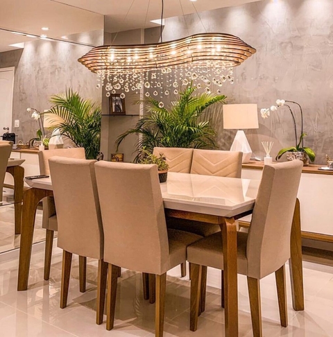 Mesa de Jantar Londres com 6 Cadeiras Imbuia Off White Rufato Móveis