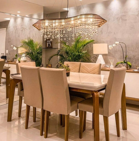 Mesa de Jantar Londrina com 6 Cadeiras Imbuia Off White Rufato Móveis