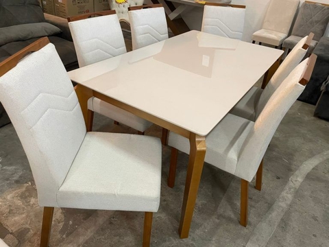 Mesa 160 com 6 Cadeiras Bia Mel -Off White
