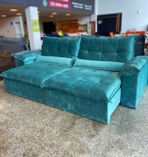 Sofá Retrátil e Reclinável 2.90m Com Molas – Verde agua