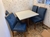 Mesa Los Angeles Canela/Off White 90×90 cm com 4 Cadeiras Las Vegas Azul – MINASPLAC