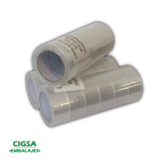 Cinta de embalar transparente de 48 mm x 100 mts, presentada en una caja de 36 unidades.