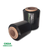Caja de rollos de film stretch negro de 10 cm, utilizados para embalaje y protección de productos.