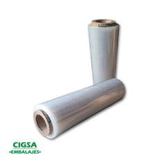 Rollos de film stretch virgen de 5 kg, ideales para embalaje y protección de productos.