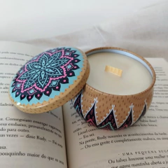 Vela aromática 120g - Lata Mandala Bege e verde tiffany – Bergamota na internet