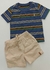CONJUNTO CAMISETA EM MEIA MALHA LISTRADA FIO TINTO E BERMUDA EM SARJA PAPELADA / AZUL PROFUNDO /