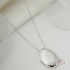 Colar Gargantilha Orgânico Facetado Prateado Banhado a Ródio Branco - comprar online