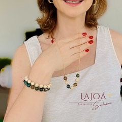 Colar Longo Jade e Calcita Banho Ouro - comprar online