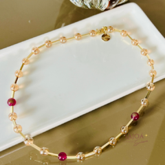 Colar Banho Ouro Cristal e Ágata - comprar online