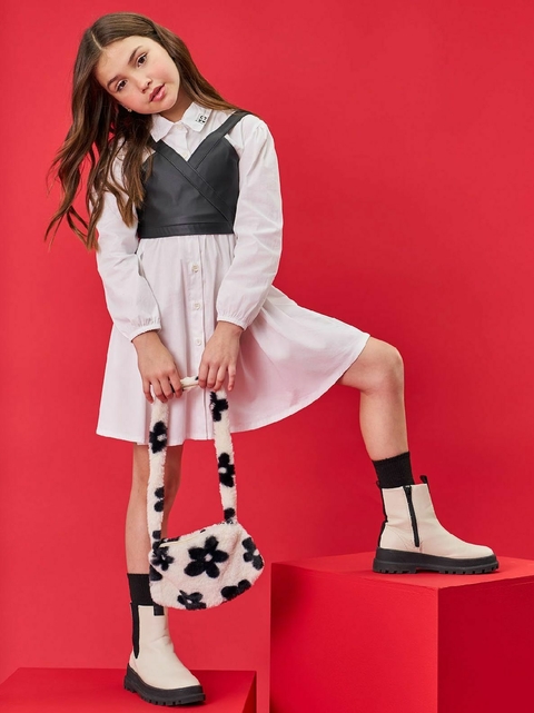 CONJ VESTIDO ML E SOBREPOSIÇAO BRANCO/PRETO